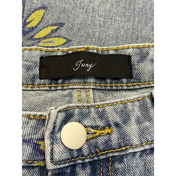 Juny Jeans Women's Size M Blue Denim Straight Leg Floral Boho Sunflower Casual - Picture 2 of 16